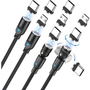 A.S Magnetic Charging Cable, 3in1 Magnetic Type C Cable Fast Charging Data Sync Magnet Cable Magnet Phone Charger for Micro USB, USB C, iProduct Smartphones(3.3ft/3.3ft/6.6ft/6.6ft,Black)