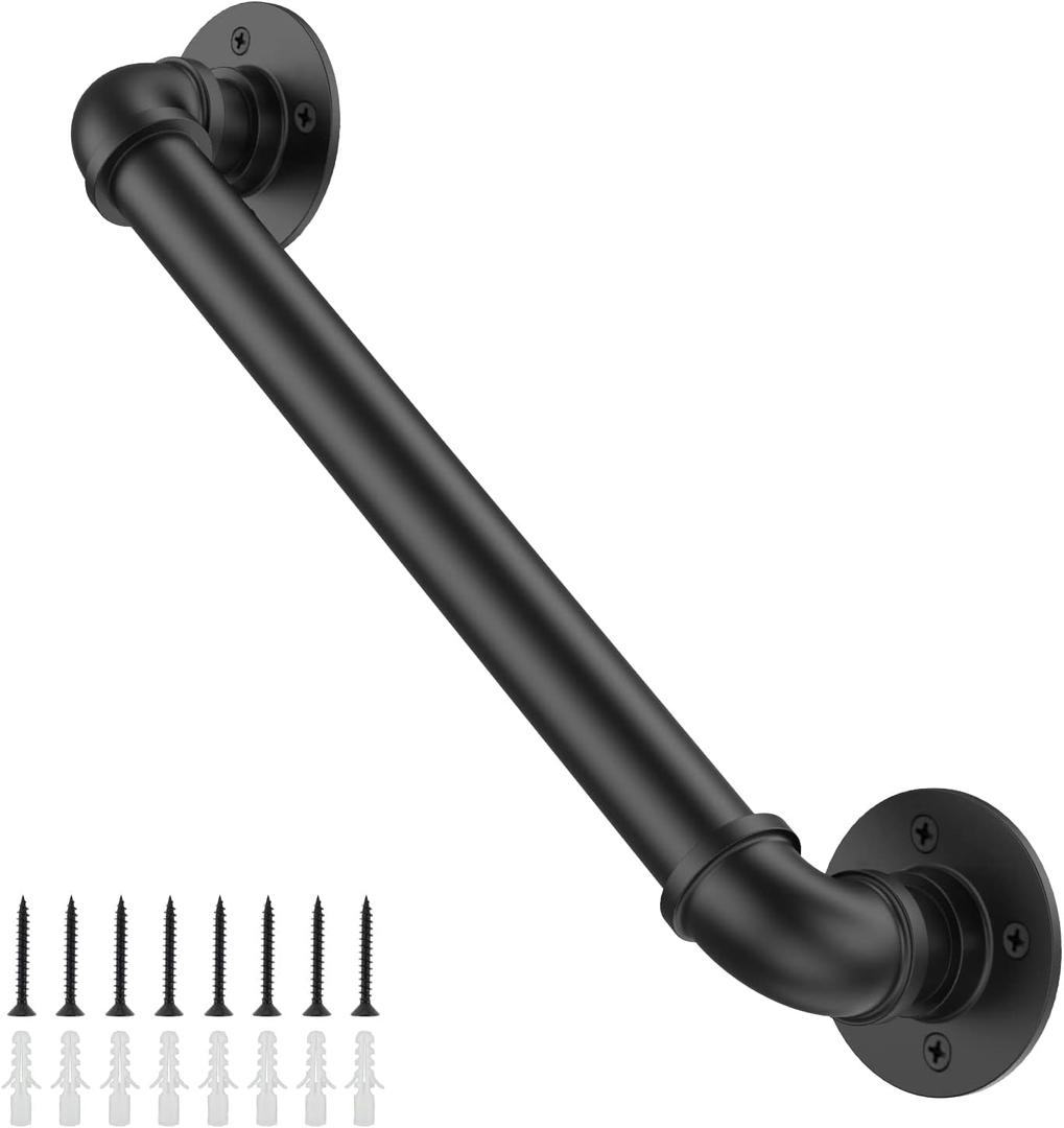Willstar 3FT Industrial Staircase Handrail Non-Slip Pipe Bar Foot Rail Wall Mount Stair Rail Vintage Grab Bar for Steps Black Iron Pipe Handrail for Outdoor Indoor Stairs Loft Porch Hand Rail (3ft)