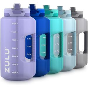 ZULU Goals 128oz Half Gallon Plastic Water Bottle with Straw and Time Marker | Large Reusable Jug with Handle and Leak Proof Lid for All Day Hydration, Gym and Outdoors, Gift Ready, Violet