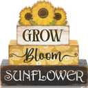 4 Pcs Summer Wooden Tiered Tray Decor Farmhouse Rustic Table Decor Books Stack Block Signs for Table & Home Office Decorations(3 Sunflower Style)