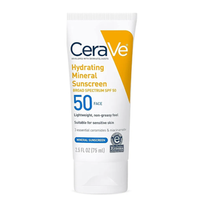 CeraVe 100% Mineral Sunscreen SPF 50, Face sunscreen With Zinc Oxide & Titanium Dioxide, Hyaluronic Acid + Niacinamide + Ceramides, Oil Free, Travel Size 2.5 oz