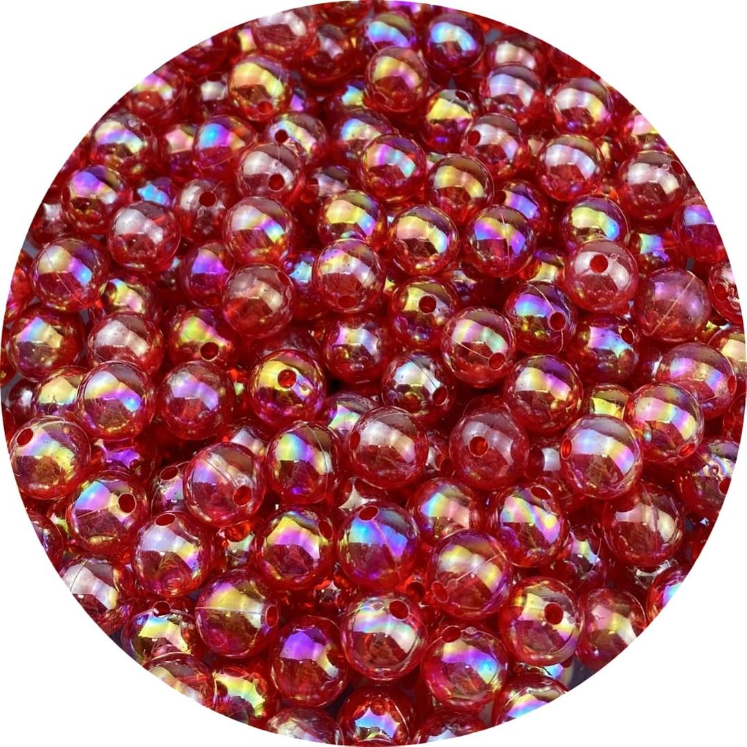 300 Pcs 10mm Acrylic Round Beads AB Colors Round Spacer Beads for Earring Bracelet Necklace Key Chains Jewelry DIY Craft Making(Red AB)
