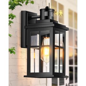 Motion Sensor Outdoor Light, Black Porch Light Dusk to Dawn, Waterproof Outdoor Motion Sensor Light, Anti-Rust Outside Lights for House, Garage, Doorway, Porch, 100% Aluminum
