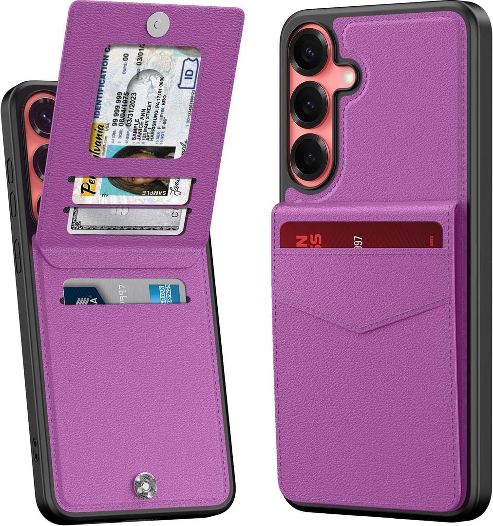 Bemal for Samsung Galaxy S25 Wallet Case, Built-in Card Holder, RFID Blocking, PU Leather Kickstand, Magnetic Closure, Durable Shockproof Phone Cover for Women Men, Violet