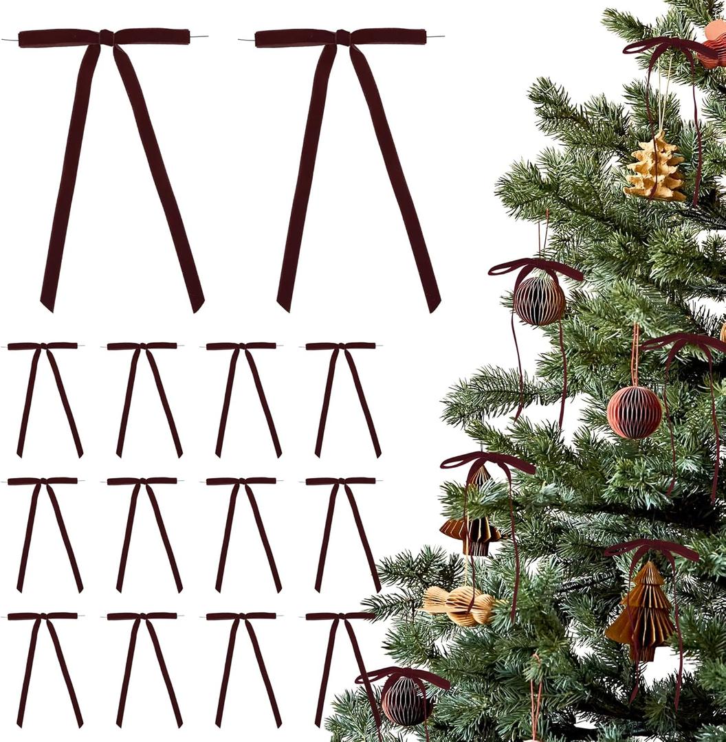 AIMUDI Burgundy Christmas Tree Bows 4.5" x 7" Wreath Bows Velvet Bows for Holiday Crafts, Garlands, Staircase, Home Outdoor Winter Christmas Decorations, 24 PCs