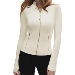 SUUKSESS Women Golden Full Zip Up Workout Cropped Jackets Lightweight Athletic Yoga Tops (X-Small, Apricot)