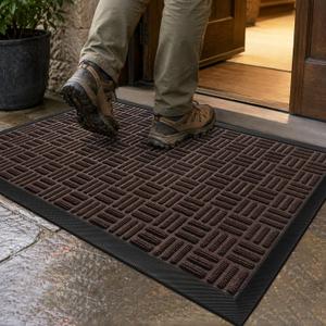 Mibao Front Door Mat Outdoor Entrance, 36" x 24" Heavy Duty Welcome Mat for Outdoor and Indoor, Waterproof Dirt Trapper Doormat, Super Absorbent Indoor Entryway Mat for Patio & Porch - Brown