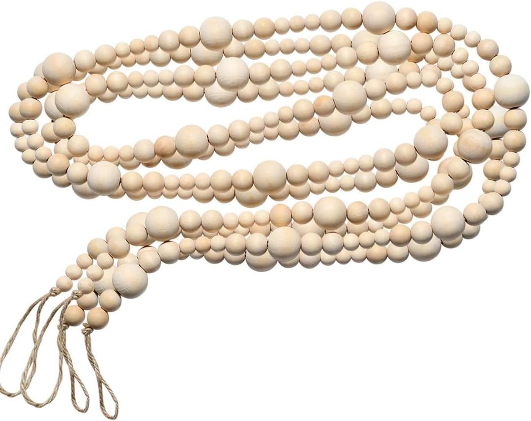2PCS 86in Christmas Wood Bead Garland, Creative Wooden Garland for Valentine's Day Decor, Farmhouse Wall Home Rustic Country Natural Holiday Decoration Hanging Prayer Beads