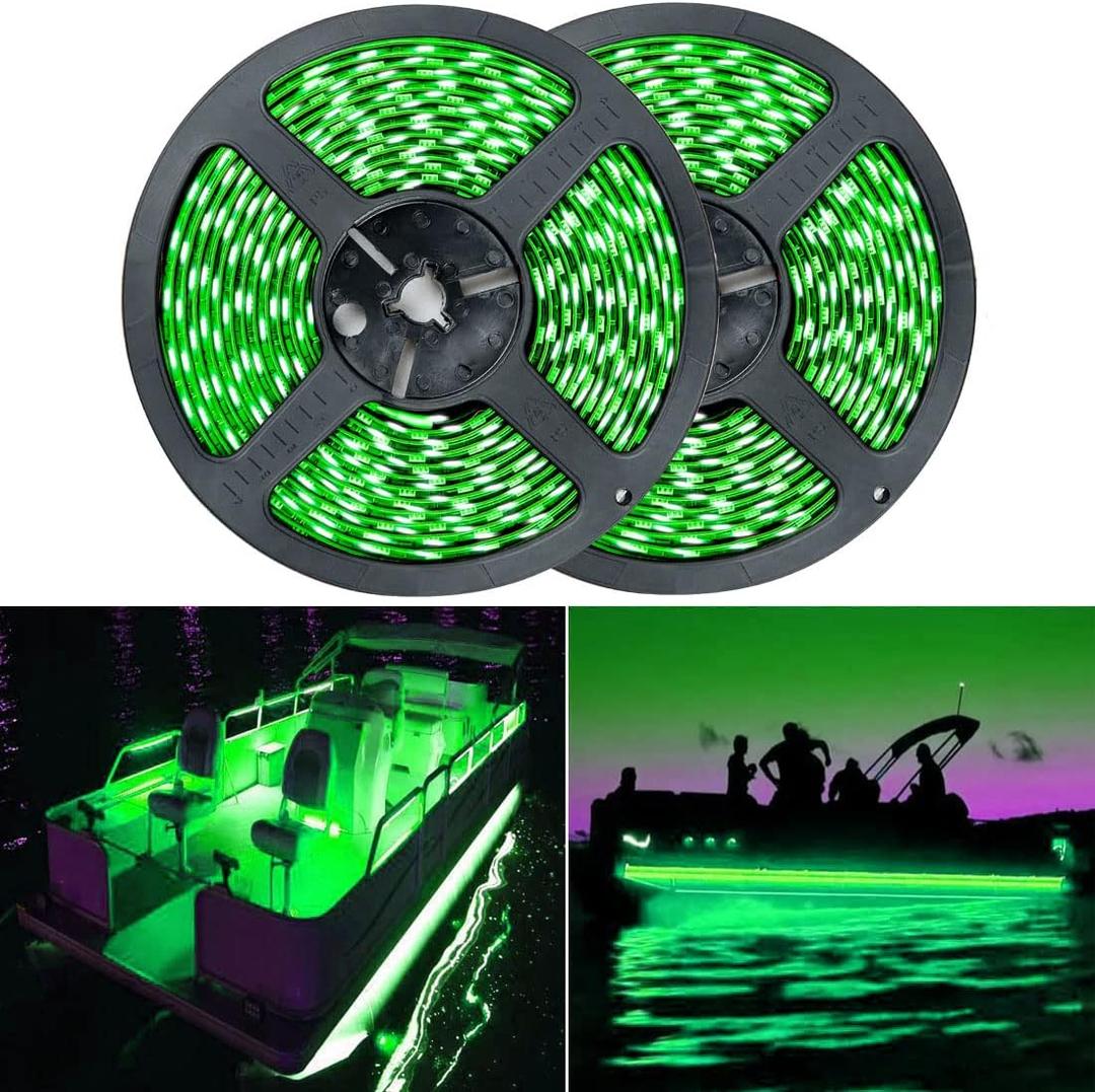 Pontoon Boat Light - LED Strip for Duck, Bass, Sail, Kayak - Flexible Deck & Interior Courtesy Lights - Green, 12v (10m (32.8ft))
