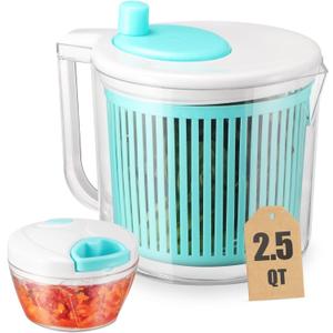Salad Spinner with Chopper Set2.5Qt Lettuce Spinner with Built-in Colander and Measuring Cup BowlSmall Plastic Fruit Cleaner Pasta Dryer Herb CleanerSingle Serve Quick Veggie Prepping Set (Mint)