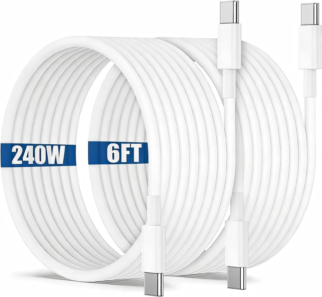 240W USB C to C Charging Cable 6ft, Type C to C Fast Charger Cord Long for Apple iPhone 17 Pro Max/17 Pro/16 Pro/16/15/Macbook Pro/Macbook Air/iPad Pro/Air/Laptop/Samsung Galaxy S25 S24 S23 Ultra/Plus