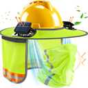 1 Set Hard Hat Sun Shade with Dual Solar Fan, Detachable Hard Hat Visor Full Brim with Neck Protection, High Visibility Mesh Hardhat Sun Shield Reflective Strip for Construction Workers (Yellow)