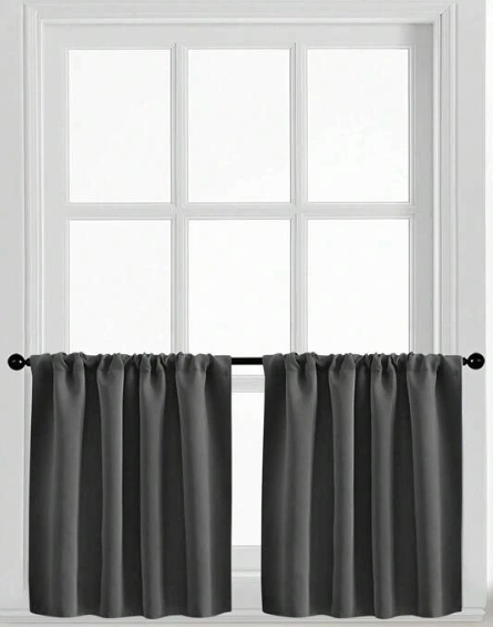 2 PCS Solid Color Blackout Short Curtain, Modern Minimalist Window Curtain For Living Room, Bedroom, Kitchen And Other Decor, Size 43x45.5"