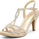 DREAM PAIRS Women's Fashion Stilettos Open Toe Pump Heel Sandals (8.5, Gold/3)