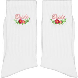 Embroidered Flower Bride Socks - Wedding Day 'BRIDE' Crew Socks - Funny Bridal Party Favors for Bachelorette Gift - Cute Bride-to-Be Essentials. (205)
