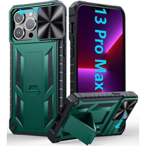 SOiOS for iPhone 13-Pro-Max Phone Case Cell Phone Cover Green | Military Grade, Dropproof, Protective, with Kickstand, Slider, Rugged, Heavy Duty, Protection, Phonecase