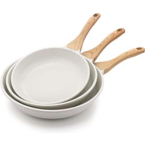 SENSARTE Nonstick Frying Pan Skillets, White Ceramic Coating Omelette Pans, Healthy Cookware Chef's Pan, Free of PTFE & PFAS (9.5+11+12.5 Inch)