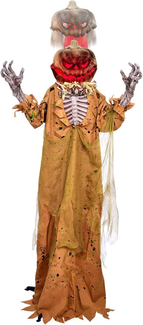 5.9 FT Large Life Size Halloween Pumpkin Animated Decorations Scary Outdoor, Evil Prop with Glowing Light 2024, Sound and Touch Activated Pop-up Motion Creepy Decor Covered Indoor Outdoor Yard Lawn