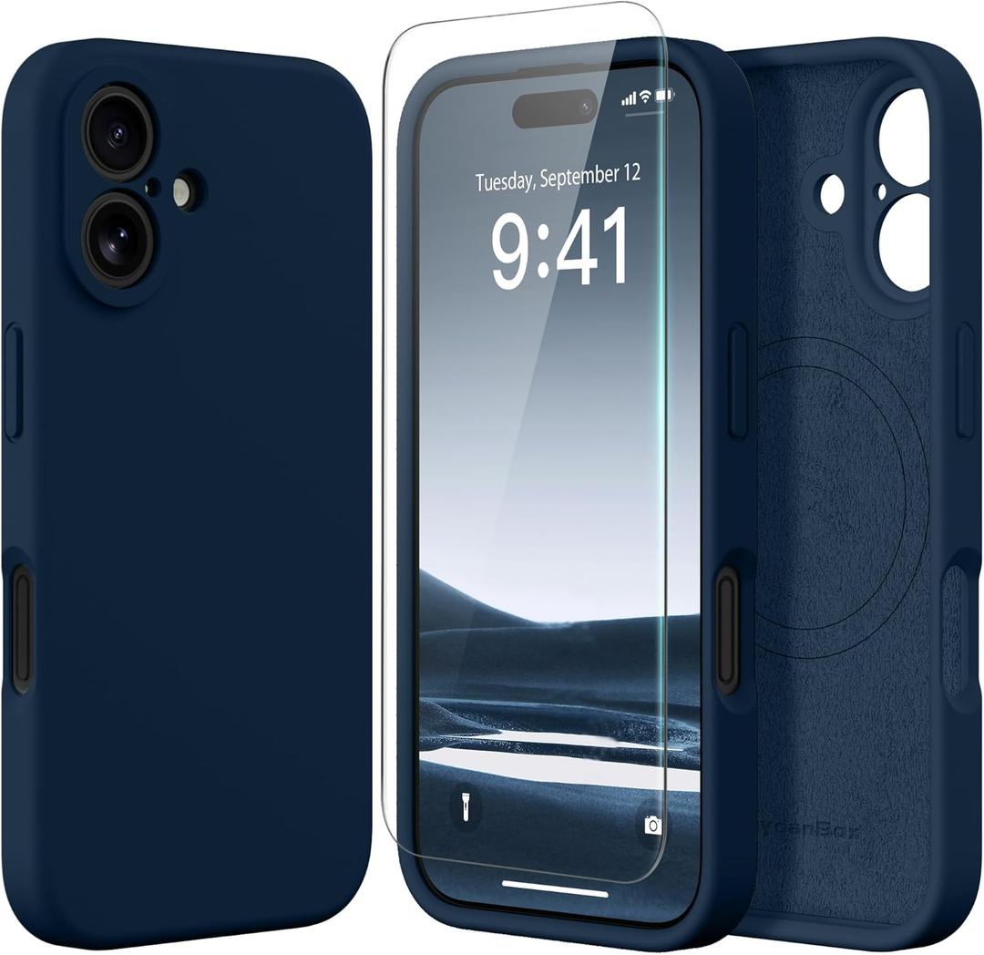 Magnetic for iPhone 16 Plus Case, Compatible with MagSafe, [Full Camera Protection][Screen Protector] Silicone Shockproof Protective Phone Case for iPhone 16 Plus 6.7", Cobalt Blue