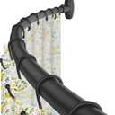 Curved Shower Curtain Rod,Matte Black Round Shower Curtain Rod 48 to 64 Inches Adjustable Rounded Bowed Shower Rods for Bathroom,Bathtub, More Shower Space,Need to Drill