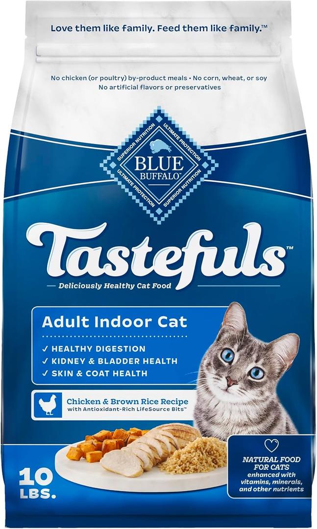 Blue Buffalo Blue Tastefuls Natural Adult Indoor Cat Chicken & Brown Rice Recipe Food for Cats 10 lb (EXP 02/04/27)