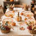100 Pcs ThanksGiving Oval Paper Plates and Napkins Set, 10" x 12" Large Disposable Pumpkin Plates for ThanksGiving Party Supplies