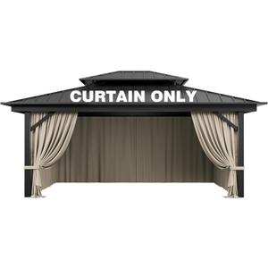 Outdoor Gazebo Curtain Replacement Universal 4-Panel Sidewalls 12' X 16',Outdoor Patio Waterproof Privacy Curtain with Double Zipper for Patio,Garden, and Backyard (Curtain Only), 192"W x 144"L