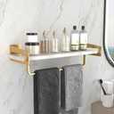 Marble Bathroom Shelf with Towel Bar, 16" Metal Floating Shelf Wall Mount for Bathroom Wall Shelf, (Gold)