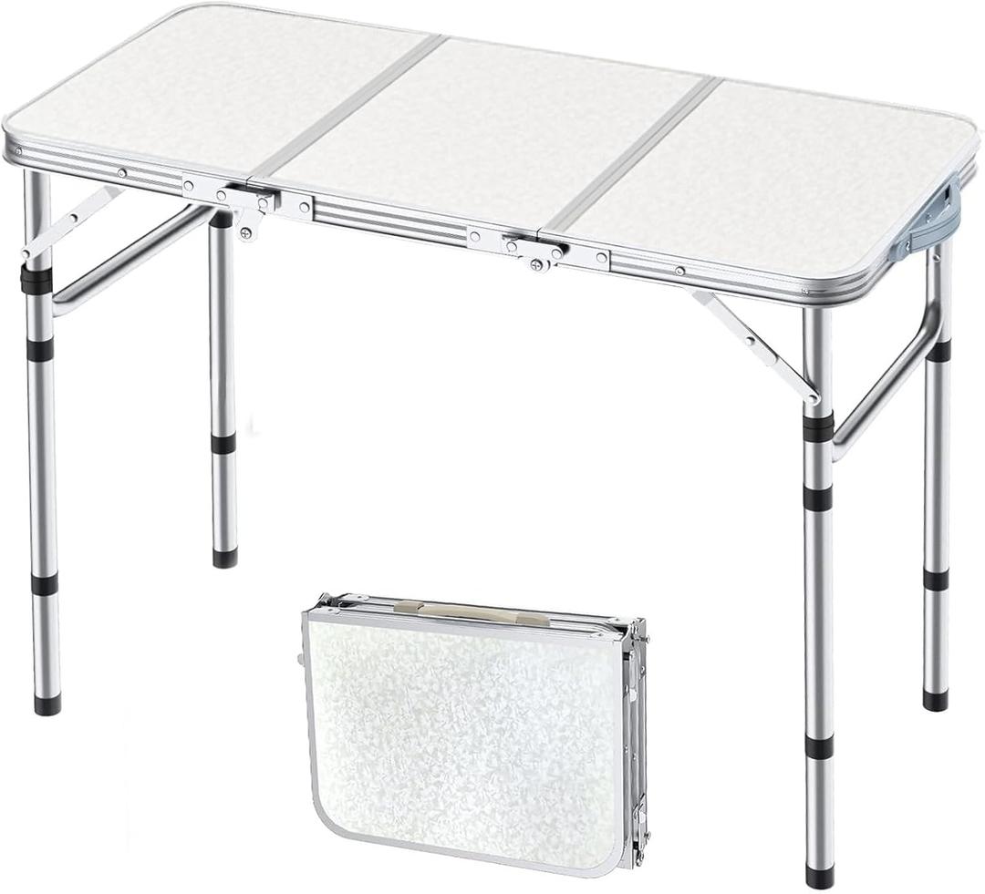 Yriuat Folding Camping Table 3ft Portable Pinic Table Adjustable Height Small Card Table Aluminum Foldable Lightweight with Carry Handle for Outdoor Indoor Hiking Camp BBQ Beach
