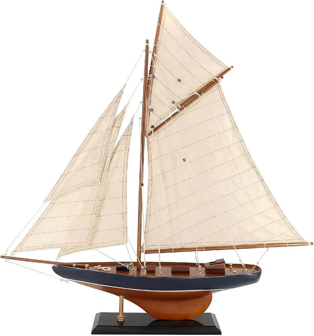 NAUTIMALL 25" Wooden Sailboat Model Columbia America's Cup Ship Nautical Yacht Vintage Rustic Home Decor (Vintage Blue), 25.2 Inches X 3.3 Inches X 25.2 Inches