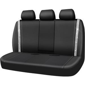 CAR PASS Bling Rhinestone&Leather Back Seat Cover, Waterproof Bench Rear Seat Cover Shining Diamond Universal Fit Automotive Glitter Crystal Sparkle Strips for Kid Women Girl, Silver Diamond