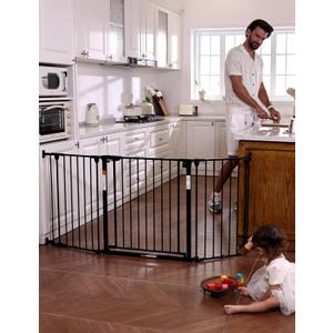Babelio 71" Extra Wide Baby Gate, 30" Tall Auto Close Dog Fence for Stairs Kitchen Doorways Fireplace, Hardware Mounted Pet Gate Indoor, Foldable 3 Metal Panels, Black