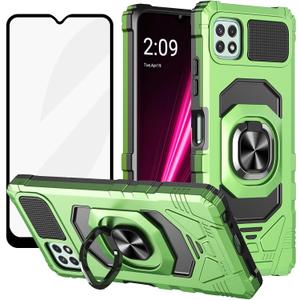Ailiber Case for REVVL 7 5G, TMobile REVVL 7 5G Phone Case with Kickstand, with Screen Protector, for Magnetic Car Mount, Heavy Duty Shockproof Protective, Rugged Cover for Metro REVVL7 -Green