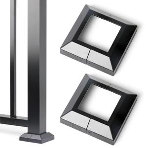 2 Piece 3" (3" Post x 5" Base) Aluminum Deck Post Base Cover, Split Deck Post Skirt for Balcony Railing, Stairs, Mailbox Risers, Decks and Porches, Deck Railing Base Bracket Cover (Black)