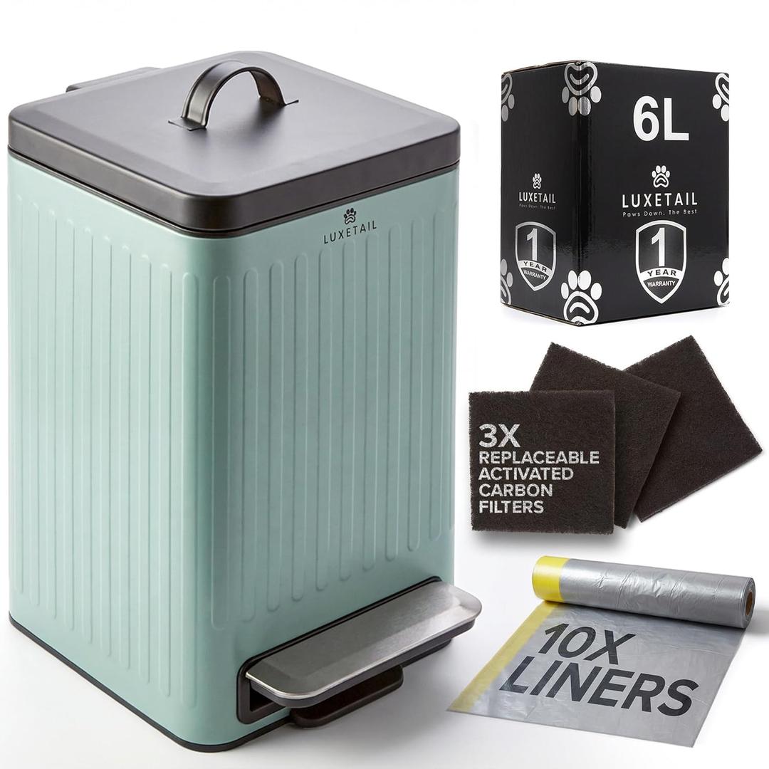Small Dog Poop Trash Can Outside  6L/1.6 Gallon Dog Small Trash Can with Lid, Odor-Locking Carbon Filter System, Hands-Free Stainless Steel Pedal, Easy-Clean Removable Bucket, Sage Green