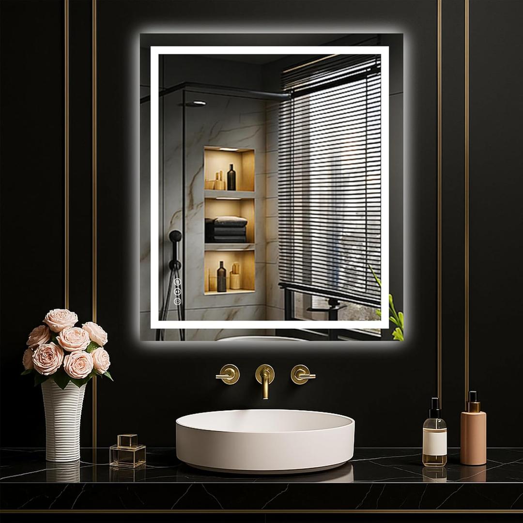 LOAAO 24"X28" LED Mirror for Bathroom, Lighted Bathroom Mirror with Lights, Anti-Fog, Dimmable, Memory Function, Clear Reflection