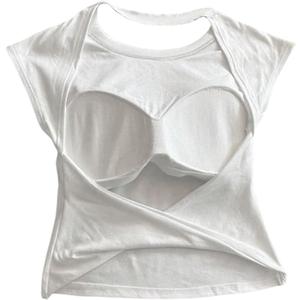 SOLY HUX Women's Twist Open Back Tank Tops with Built in Bra Sleeveless Crewneck Backless Summer Crop Top (Large, Plain White)