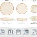 Famiware Nebula Plates and Bowls Sets for 4, 12 Pieces Stoneware Dinnerware Set, Microwave and Dishwasher Safe Dishes Set, Vanilla White with Brown Rim