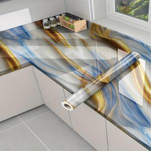 Wallpaper Kitchen Cooktop Oil Resistant Sticker Furniture Renovation Sticker Living Room TV Background Marble Texture Light Luxury Wallpaper Self-Adhesive (Gilding)