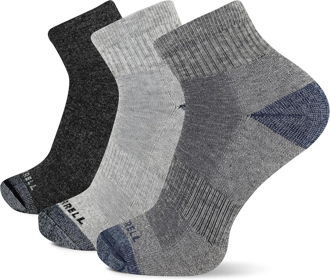 Merrell Unisex adults Men's and Women's Wool Everyday Half Cushion - Unisex 3 Pair Pack Arch Support Insulated Casual Sock, Charcoal Heather, L XL Men s 12.5-15 Women 14 US
