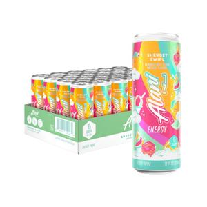 Alani Nu SHERBET SWIRL Sugar Free, Low Calorie Energy Drinks, 200mg Caffeine, Biotin B Vitamins, Zero Sugar, 10 Calories, 12 Fl Oz Cans, 24 Pack BBD: 08/2027