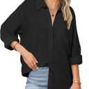 Zeagoo Women's Button Down Shirts Long Sleeve Cotton Gauze Tops Casual Collared Blouses Loose Fit (X-Large, Black)