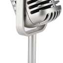 Facmogu Classic Retro Style Microphone Prop with Stand, Fake Vintage Microphone Decor for Party Decorations - Silver