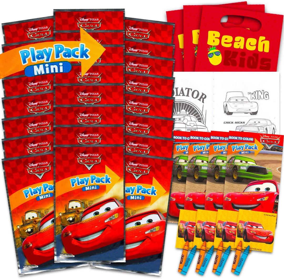 Disney Cars Mini Party Favors Set for Kids - Bundle with 24 Mini Cars Grab n Go Play Packs with Coloring Pages, Stickers and More | Disney Cars Birthday Party Supplies