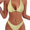 Fanuerg Women's Triangle Bikini Sets Halter String Two Piece Swimsuits High Cut Cheeky Bathing Suit (L)