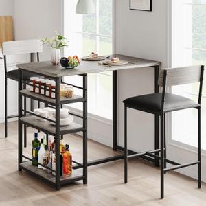 IDEALHOUSE Dining Table and Chairs, Bar Table Set with 2 Upholstered Bar Stools, 3 Piece Dining Room Set for Small Space, Apartment, Retro Grey