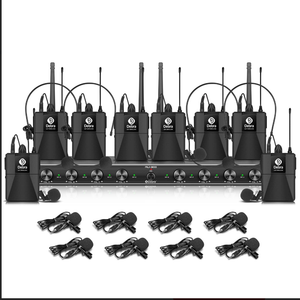 D Debra Audio AU800 Pro UHF 8 Channel Wireless Microphone System with Cordless Handheld Lavalier Headset Mics, Metal Receiver, Ideal for Karaoke Church Party (8 Bodypack)