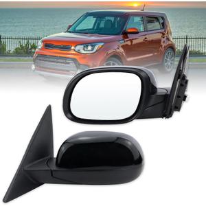 Left Driver Side Mirror Compatible With 2014 2015 2016 2017 2018 2019 Kia Soul With Manual Folding Power Glass Black Replace#87610B2500(3Pins)