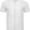 JEKAOYI Mens Casual Linen Button Down Short Sleeve Shirts Beach Summer Spread Collar Pocket Tops (White, XXXL)