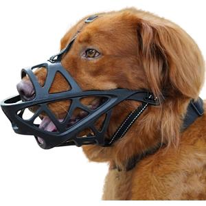 BARKLESS Dog Muzzle, Soft Basket Muzzle for Medium Large Sized Dog Labrador Golden German Shepherd Australian Shepherds, Mouth Guard for Biting Chewing Scavenging, Allow Drinking and Eating(Black, S) (S(Snout 6.75-8.25"))
